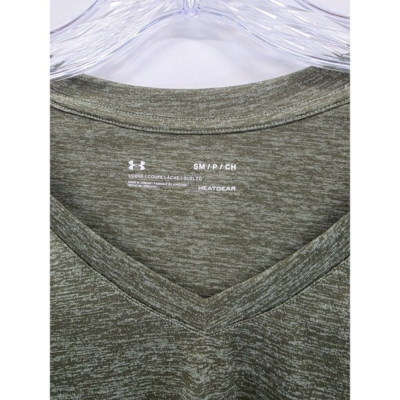 Under Armour Women's S Loose Fit Athletic V-Neck Shirt Heat Gear Heather Black - Picture 2 of 7